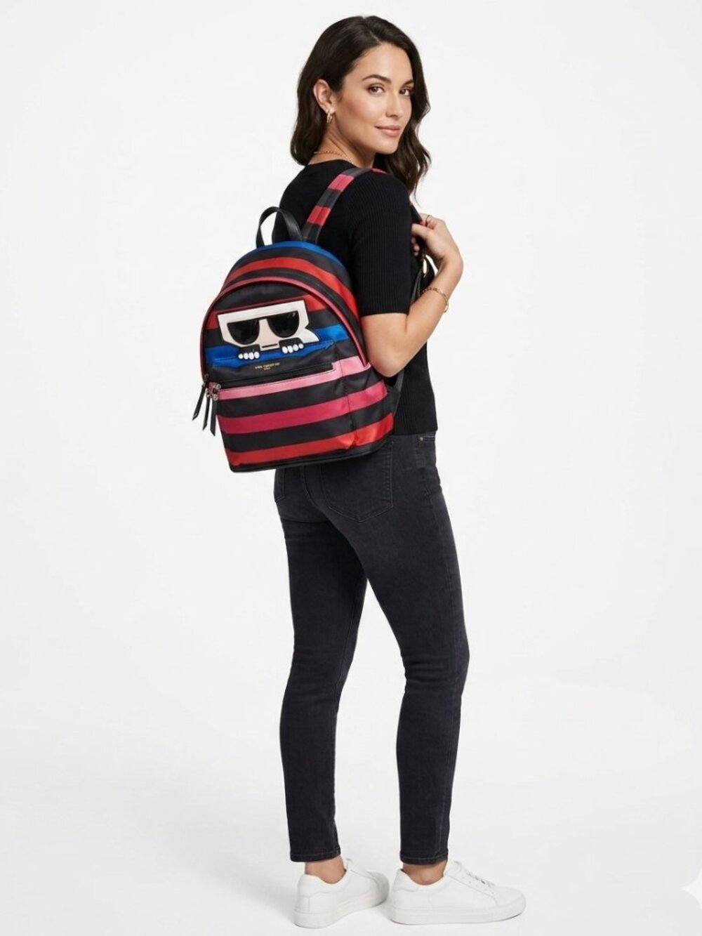 NWT KARL LAGERFELD PARIS WOMEN'S AMOUR COLORFUL STRIPED GRAPHIC BACKPACK - OS